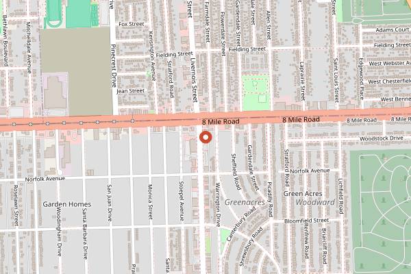 Map showing Baker's Keyboard Lounge in Detroit
