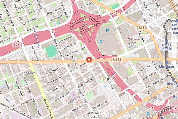 Map showing PJ's Lager House in Detroit