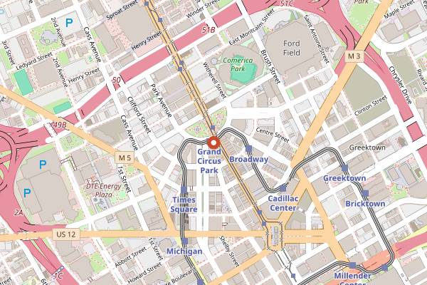 Map showing The Monarch Club in Detroit
