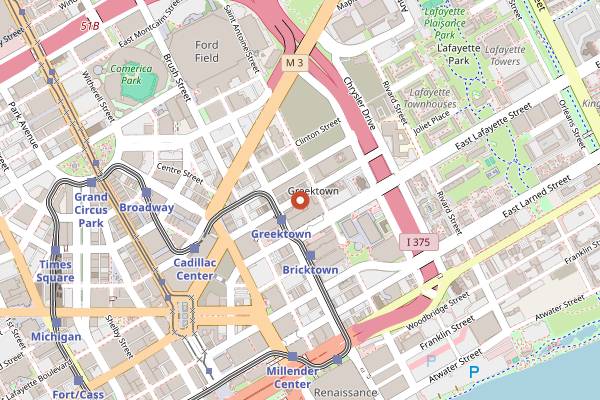 Map showing Pegasus Taverna (late bar) in Detroit