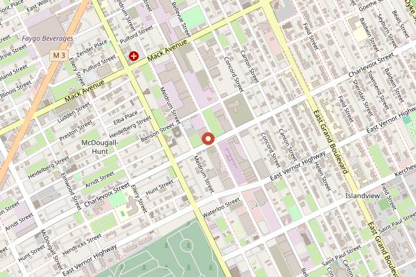 Map showing Spot Lite Detroit (record bar) in Detroit
