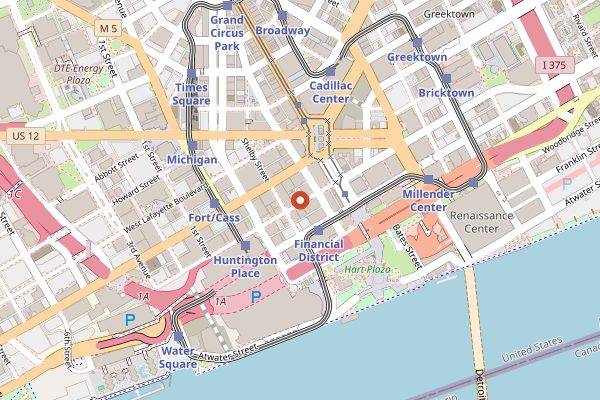 Map showing Caucus Club in Detroit