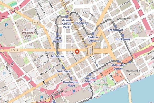 Map showing Lafayette Coney Island in Detroit