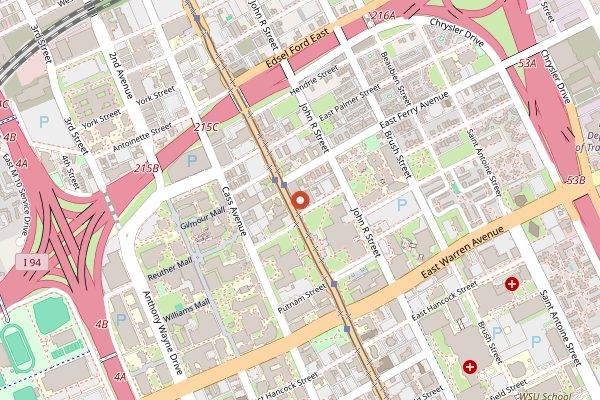 Map showing Chartreuse Kitchen (wine and cocktails bar) in Detroit