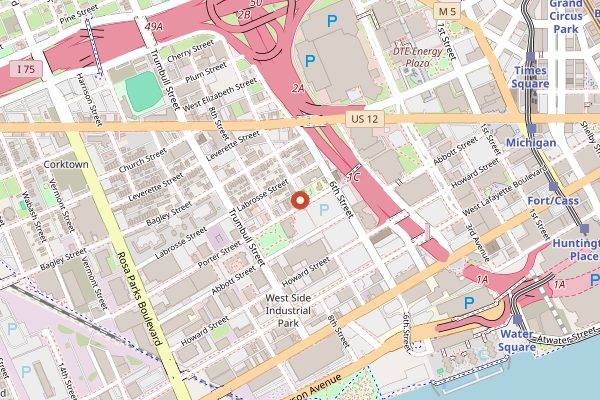 Map showing Mudgie's Deli & Wine Shop in Detroit