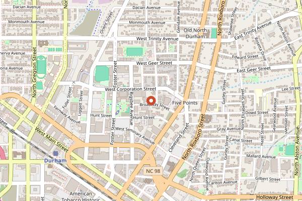 Map showing Durty Bull Brewing Co. in Durham