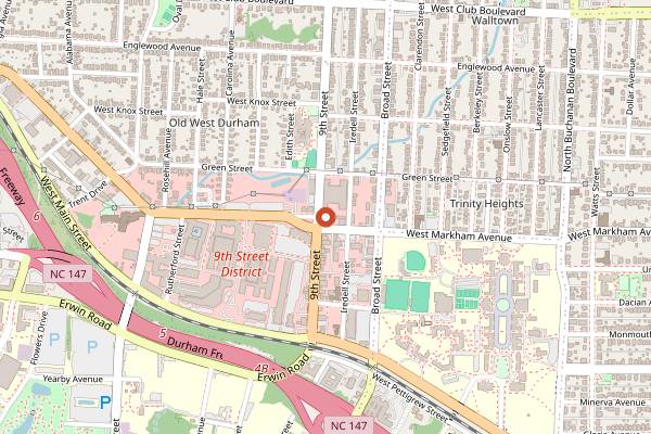 Map showing Elmo's Diner in Durham