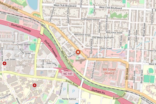 Map showing Cocoa Cinnamon Old West Durham in Durham