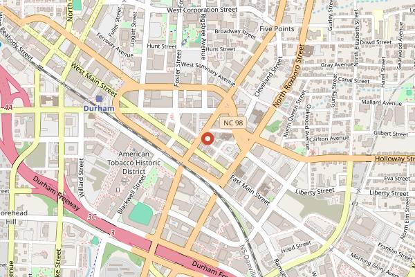 Map showing Bull City Burger and Brewery in Durham