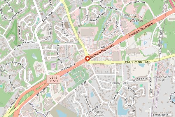 Map showing Chapel Hill & Carrboro in Durham