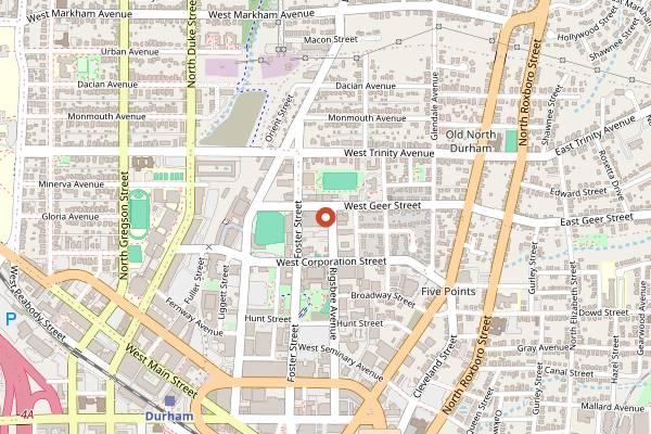 Map showing Motorco Music Hall in Durham