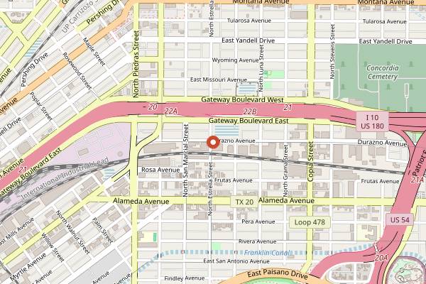 Map showing DeadBeach Brewery in El Paso