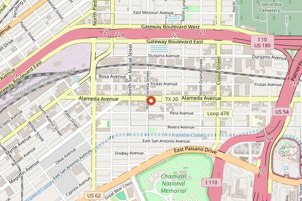 Map showing Mariscos Los Mariachis in El Paso