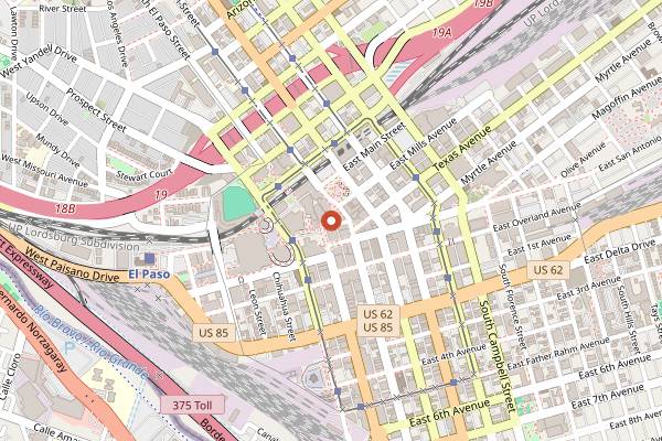 Map showing Ambar Restaurante in El Paso