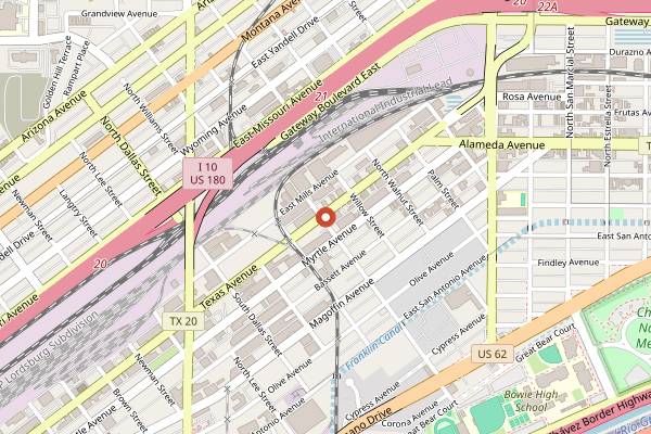 Map showing Cafe Mayapan in El Paso