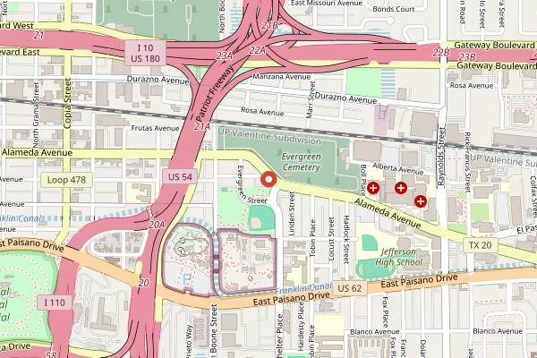 Map showing Chico's Tacos (late night) in El Paso