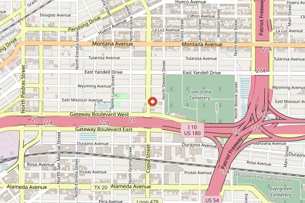 Map showing L and J Cafe in El Paso