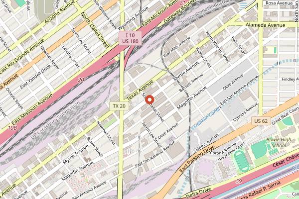 Map showing Tony's The Pit Bar-B-Q in El Paso