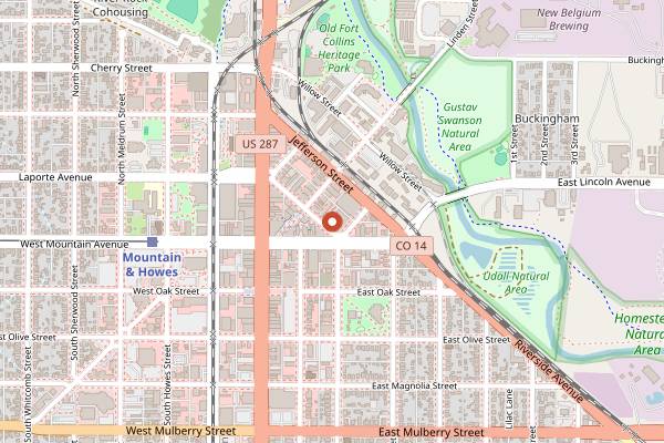 Map showing Magic Rat Live Music in Fort Collins