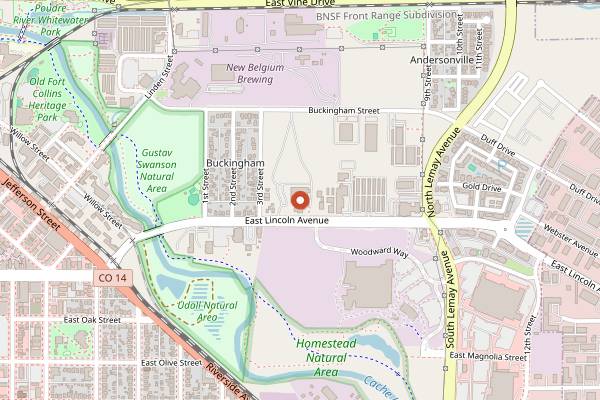 Map showing Odell Brewing Co in Fort Collins