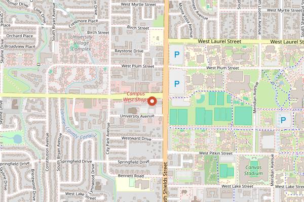 Map showing JAWS Sushi in Fort Collins