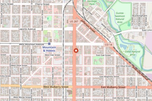 Map showing The Crown Pub in Fort Collins