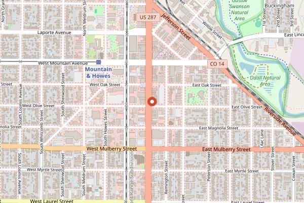 Map showing Harbinger Coffee in Fort Collins