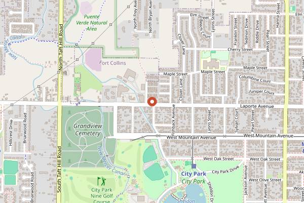 Map showing The Fox Den No Waste Cafe and Roastery in Fort Collins