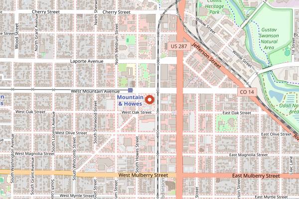 Map showing Larimer County Farmers' Market in Fort Collins