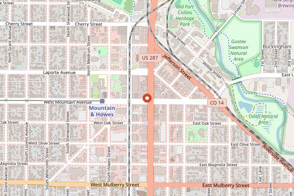 Map showing Austin's American Grill in Fort Collins