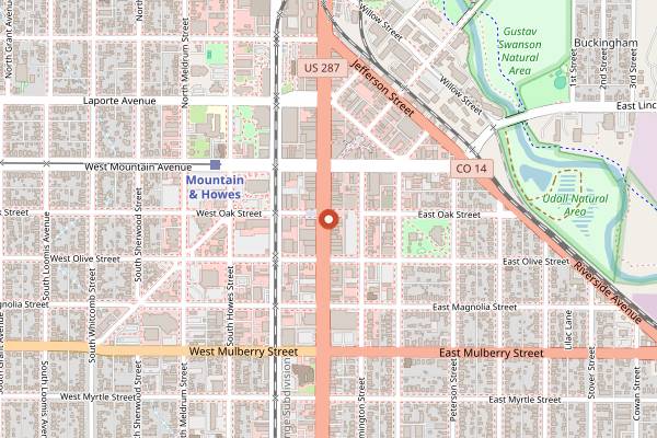 Map showing Blue Agave Grill in Fort Collins