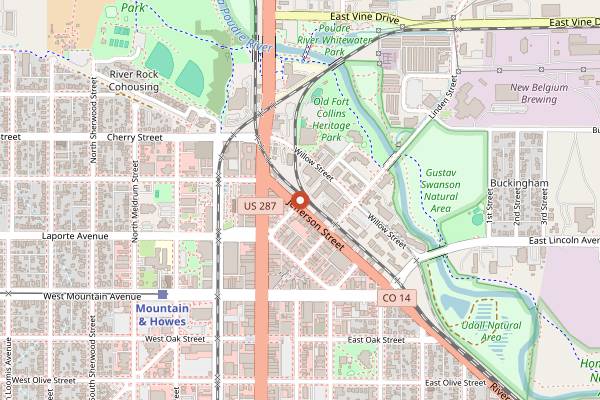 Map showing Rodizio Grill Brazilian Steakhouse in Fort Collins