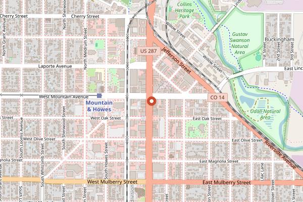 Map showing Sonny Lubick Steakhouse in Fort Collins