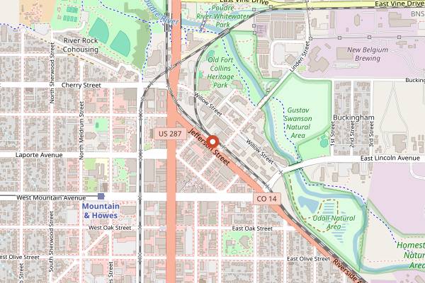 Map showing Union Bar and Soda Fountain in Fort Collins