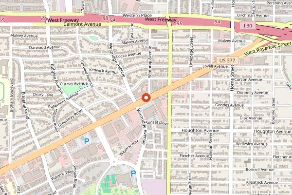 Map showing Buttermilk Sky Pie Shop in Fort Worth