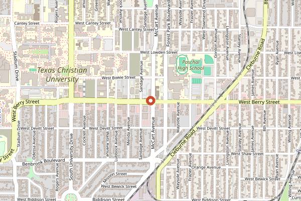 Map showing Lot 12 Rooftop Bar in Fort Worth