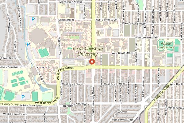 Map showing Ampersand Coffee - TCU in Fort Worth