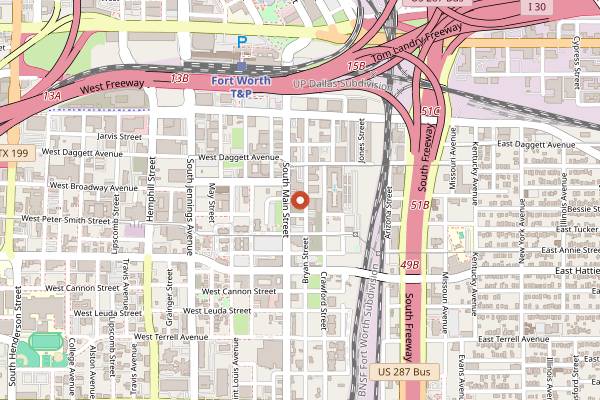 Map showing Roots Coffeehouse in Fort Worth