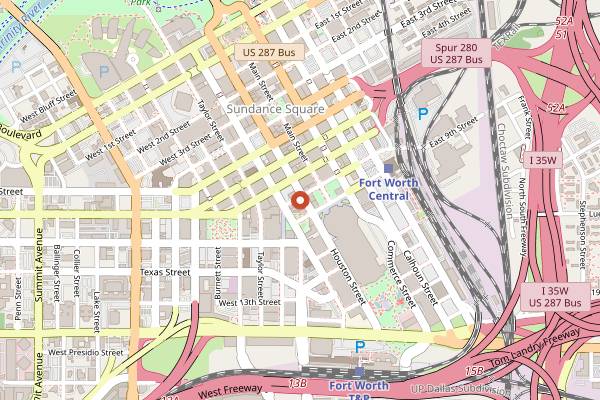 Map showing Thompson's Bookstore in Fort Worth