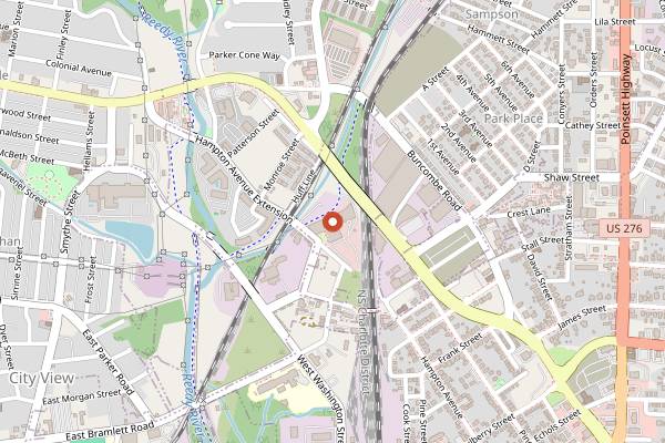 Map showing Due South Coffee Roasters in Greenville