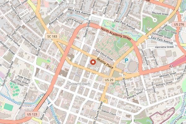 Map showing Roost Free Range Kitchen and Bar in Greenville