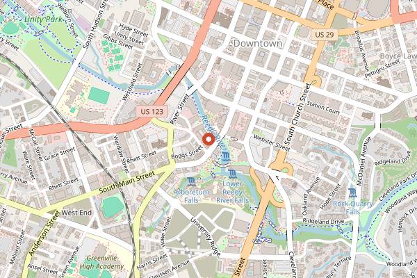 Map showing Halls Chophouse Greenville in Greenville