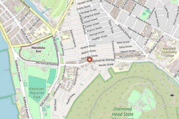 Map showing Diamond Head Market and Grill Bakery in Honolulu