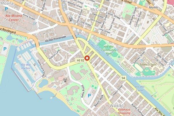 Map showing Waikiki Brewing Company in Honolulu