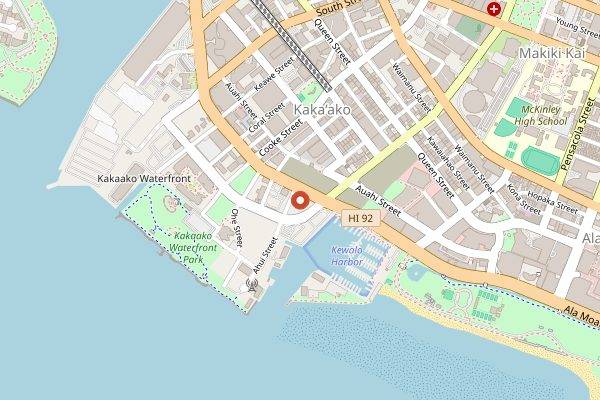 Map showing Kakaako Farmers Market in Honolulu