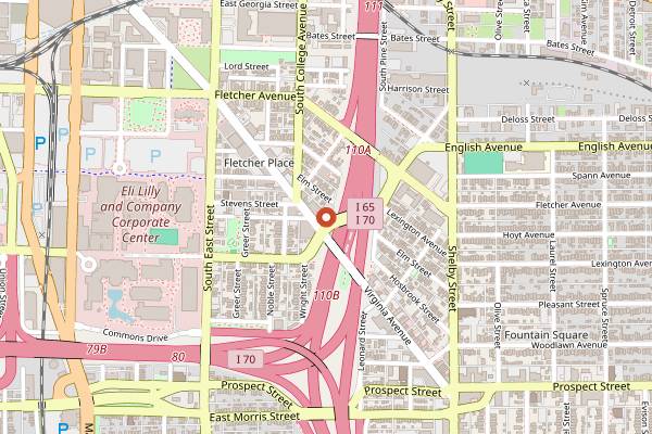 Map showing Hotel Tango Distillery in Indianapolis