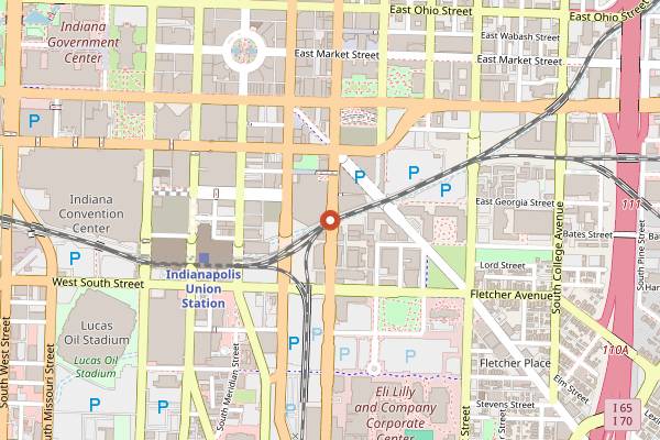 Map showing Plat 99 Mixology Lounge in Indianapolis