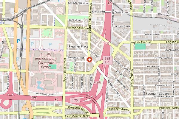 Map showing Calvin Fletcher's Coffee Company in Indianapolis