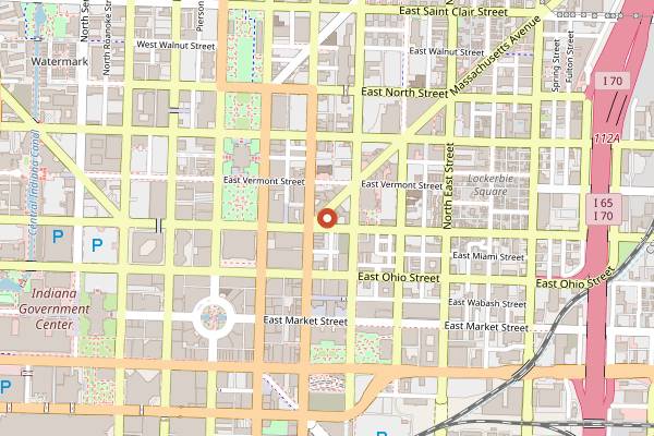 Map showing Bazbeaux Pizza Mass Ave in Indianapolis