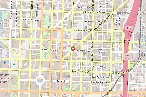 Map showing Bru Burger Bar Mass Ave in Indianapolis